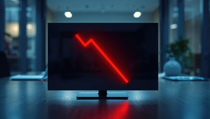LED display showing a downward trending arrow with a slump chart, used for financial review