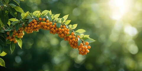 Rowan berry in a natural setting, seasonal fruit ripening for autumn harvest