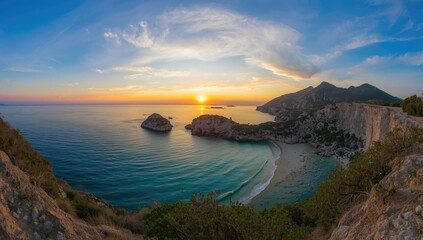 Porto Katsiki beach on Lefkada island during sunset, highlighting coastal erosion and scenic beauty