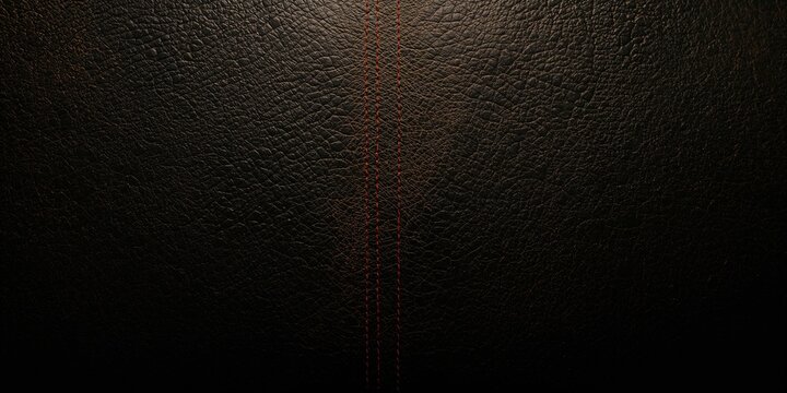 Dark brown and black leather surface with orange stitching, suitable for interior decor or material testing, World Leather Day