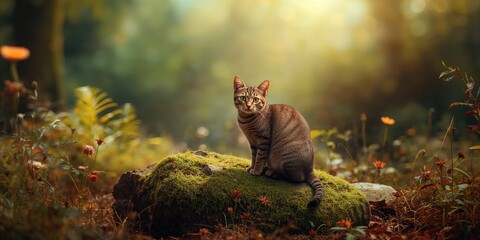 A feline navigating dense woodland, illustrating natural animal movement
