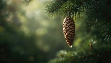 Spruce cone coated in tree sap, highlighting resin secretion process
