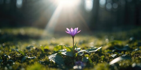 Dog tooth violet blooming in gentle spring sunlight, highlighting natural floral growth