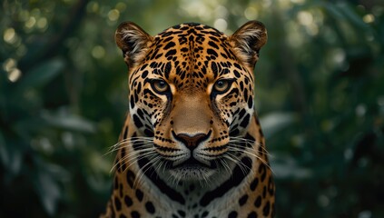 Obraz premium A sleek jaguar resting in a lush jungle setting, emphasizing natural camouflage for wildlife preservation awareness