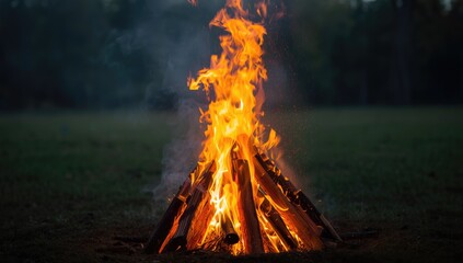 Fire burning on logs and wooden boards, focusing on fuel materials for heating efficiency