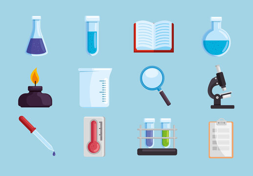Colorful Science Lab Equipment Microscope Test Illustrations Set