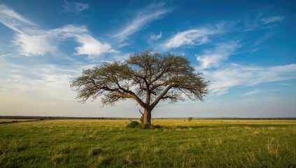 Obraz premium Dry African terrain with an iconic Acacia tree, highlighting environmental preservation