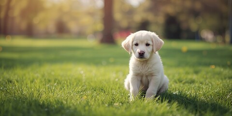 Close-up of a White Labrador Retriever puppy resting, ideal for veterinary or animal welfare visuals