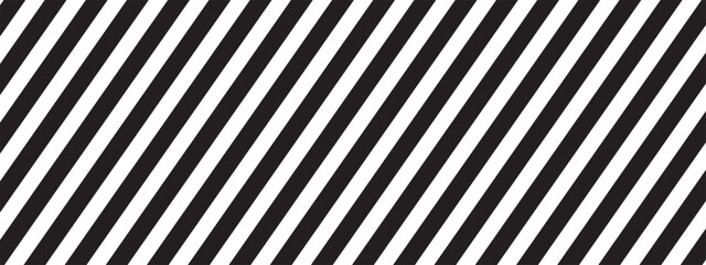 Repeated black diagonal lines on white background. Slanted parallel stripes pattern. Tilted striped print. Angled streaks wallpaper. Abstract minimalistic design. Vector graphic illustration