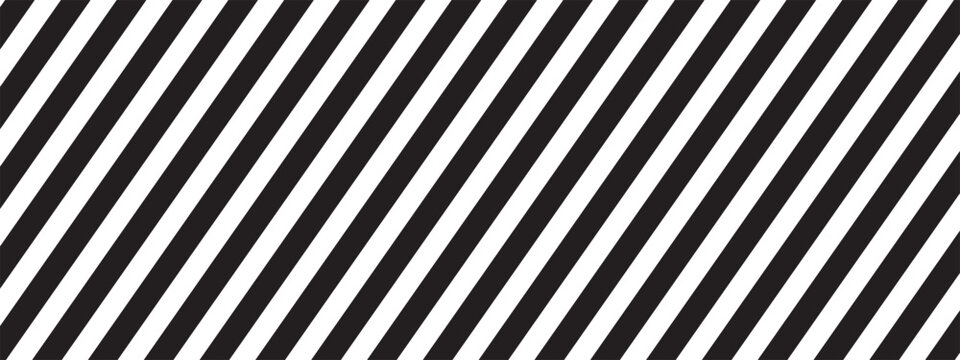 Repeated black diagonal lines on white background. Slanted parallel stripes pattern. Tilted striped print. Angled streaks wallpaper. Abstract minimalistic design. Vector graphic illustration