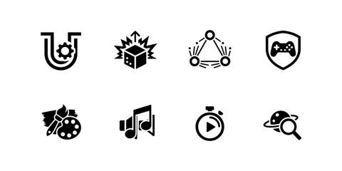 A collection of creative vector designs of technology symbol icons in a modern, simple, clean and abstract style. © Rossy