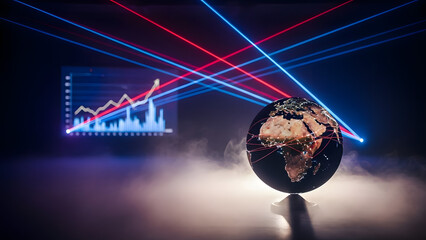 Global business connectivity concept with illuminated earth globe and laser light beams