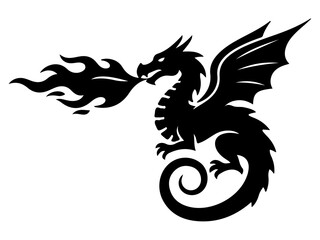 Naklejka premium Fire Breathing Dragon Silhouette Fantasy Mythical Creature Monster Icon