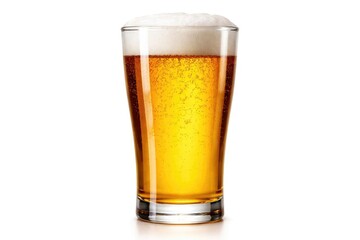 Front angle of a clear beer glass with white highlight rims