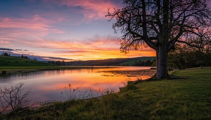 Colorful sunset backdrop at a protected natural area in Olympia, WA, suitable for scenic imagery