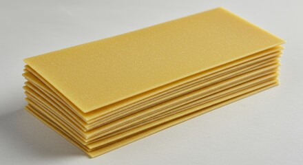 Stack of uncooked, flat, rectangular pasta sheets