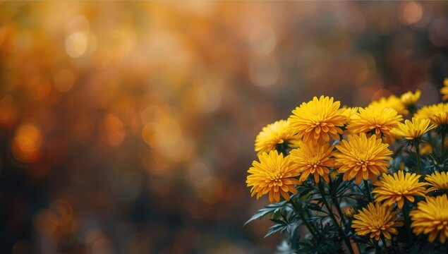 Close-up of vibrant yellow mums blooming, fall gardening scene