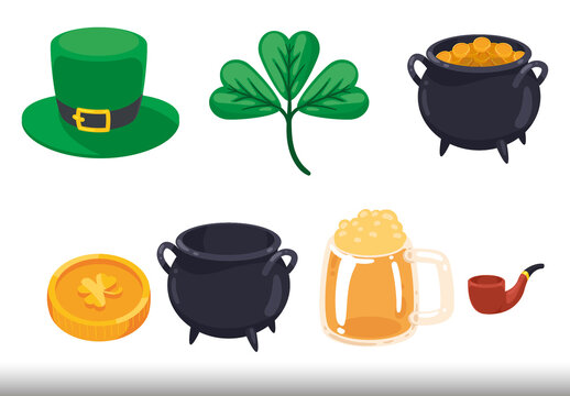 Multicolor Patricks Day Celebration Illustrations Set