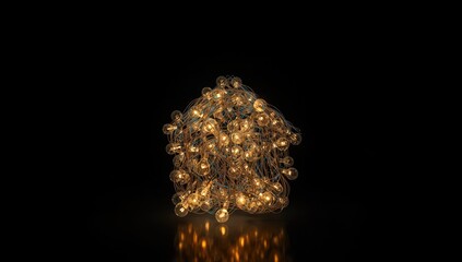 Collection of glowing bulbs forming a smart house outline highlighting innovation and home automation, tech background