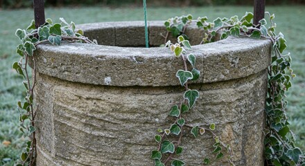 Stone well, iced over with ivy