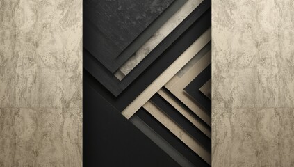 Multicolored geometric planes in black, gray, and beige forming an abstract pattern for visual backgrounds