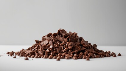 Chocolate cookies with chocolate fragments on a neutral background, highlighting dessert ingredients