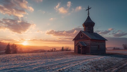 Weathered wooden orthodox Christian church with aged architecture serving as an editorial header background, heritage preservation