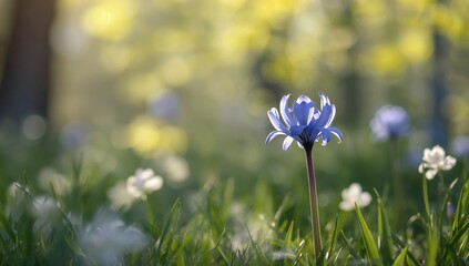 Muscari Blue Magic flower cluster in spring, emphasizing seasonal flowering and plant development