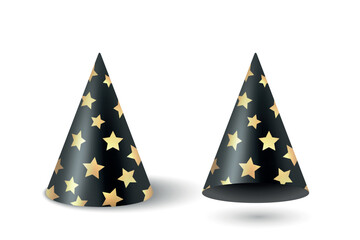 Vector 3d Realistic Party Hat Set. Glossy Celebration Party Hat for Birthday. New Year, Holiday Event, Carnival Decoration. Festive Accessory. Party Hat Illustration