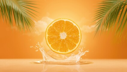 Orange segment isolated on vivid orange backdrop highlighting citrus freshness, ideal for layout and design use