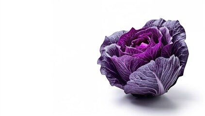Obraz premium Purple cabbage plant shown in detail with white backdrop, suitable for educational botanical illustrations