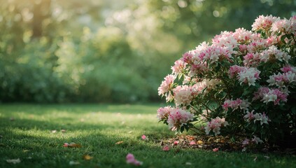 Early spring azalea in full bloom, emphasizing garden planting and flowering stages