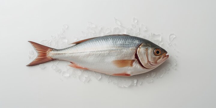 Uncooked chanos fish displayed against a white backdrop, highlighting preparation and freshness for seafood presentation