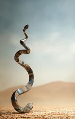 Fototapeta premium Abstract metal sculpture twisting in desert landscape
