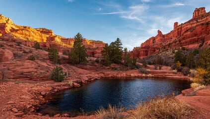 Desert scene with a small water body, highlighting seasonal water availability