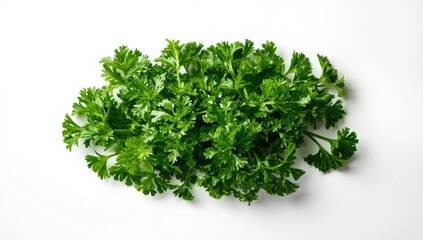 Obraz premium Fresh parsley leaves isolated on white background, suitable for food styling or ingredient displays, emphasizing freshness and purity