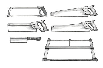 An Intricate Collection of Hand Saws Including Various Types Such as Hacksaw, Panel Saw, and Coping Saw Displayed Against a Dark Background