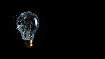 Shattered incandescent bulb on dark backdrop, emphasizing electrical component failure