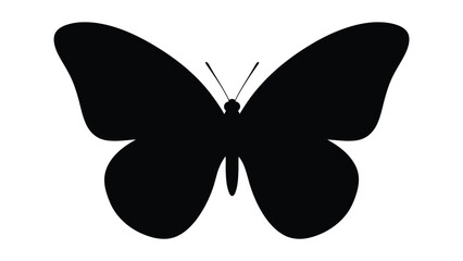 Simple black silhouette of a butterfly with detailed wings and antennae © MdRabby