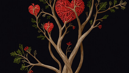 ハートの花の刺しゅう　AI生成素材