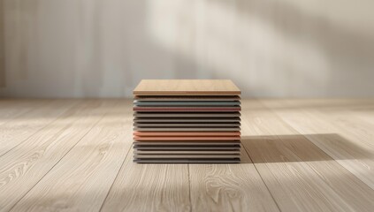 Assorted vinyl sheet samples in various colors and textures for flooring options, used in interior layout planning