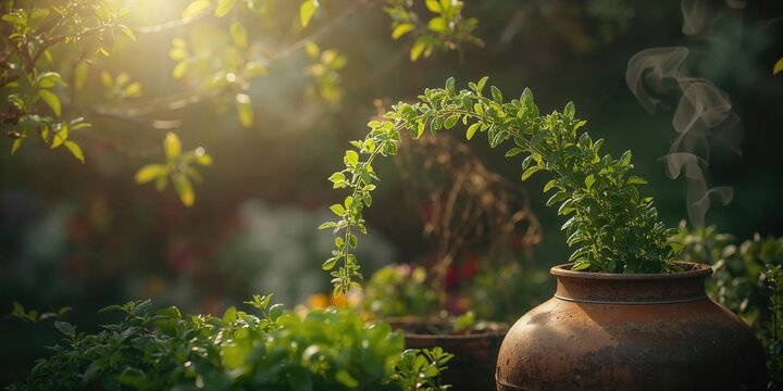 Gardener tending to Plectranthus Amboinicus for culinary use, focusing on herb care and seasonal harvesting practices