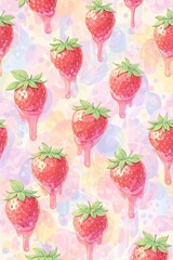 Watercolor Strawberry Seamless Pattern on Pastel Background