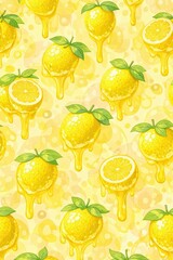 Watercolor Lemon Seamless Pattern on Yellow Background