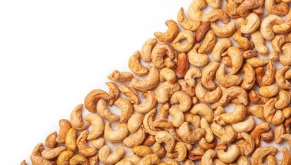 Fototapeta premium Cashews displayed against a plain white backdrop, emphasizing cleanliness and quality