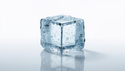 Obraz premium Isolated ice cube on white surface, serving as a test sample for clarity and transparency