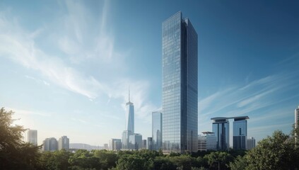 Obraz premium Contemporary architecture featuring a glass exterior, ideal for commercial property design