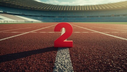 Number two on the running track, highlighting race order and track activity, sports event