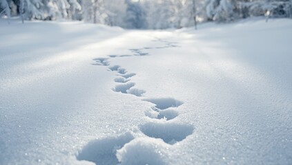 Tracks of roe deer across snow-covered ground in a winter setting, illustrating wildlife movement during cold months