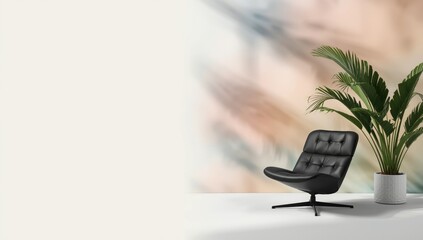 Black chair and greenery set against a vibrant abstract backdrop, suitable for layout and visual communication